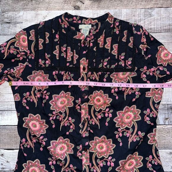 Anthropologie Embroidered Cotton Floral Button Up Long Sleeve Blouse | 8 - Picture 3 of 5